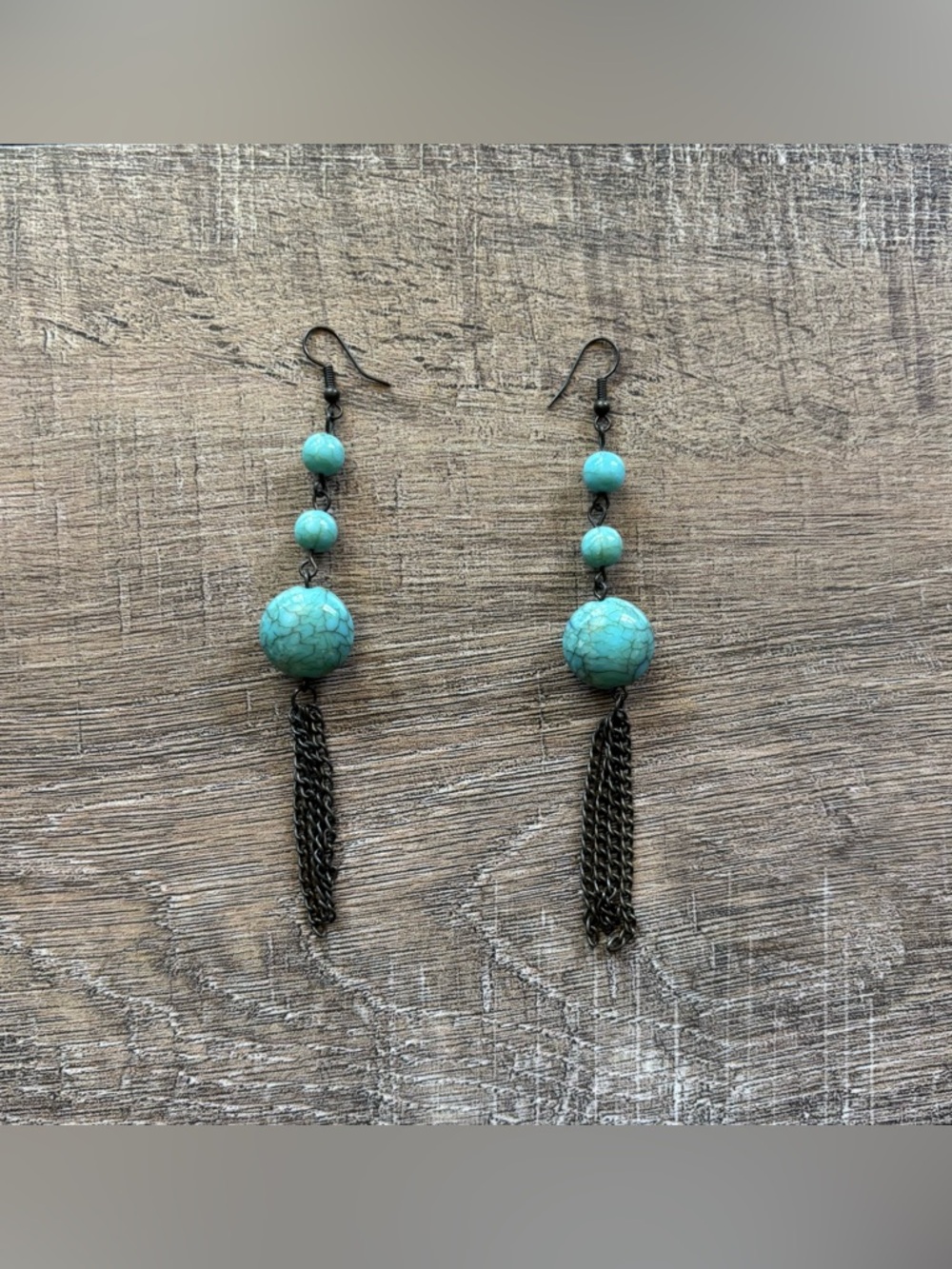 Fashion Jewelry women’s faux turquoise stone boho western dangle chain earrings